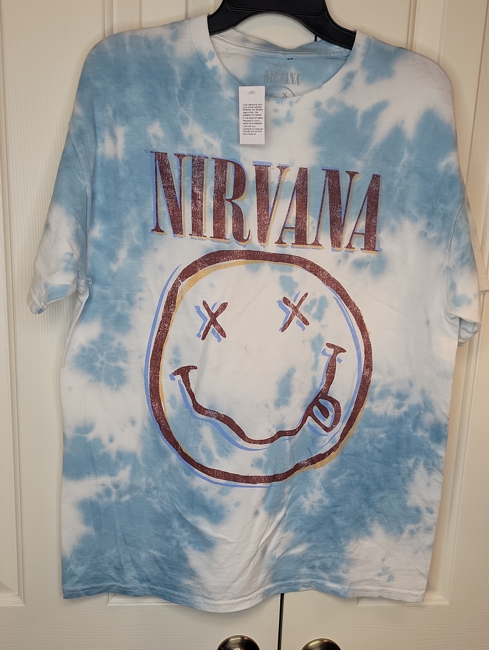 NIRVANA Blue & White Tie-Dye Kids Short Sleeve Logo Tee